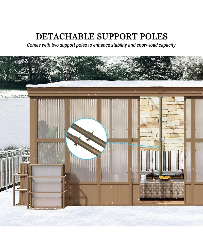 Mondawe 12x16FT Lean-to Sunroom,Wall Mounted Solarium with Sloping Polycarbonate Roof