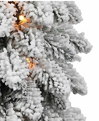 Puleo Pre-Lit Flocked Pencil Alpine Artificial Christmas Tree with 70 Lights, 5'