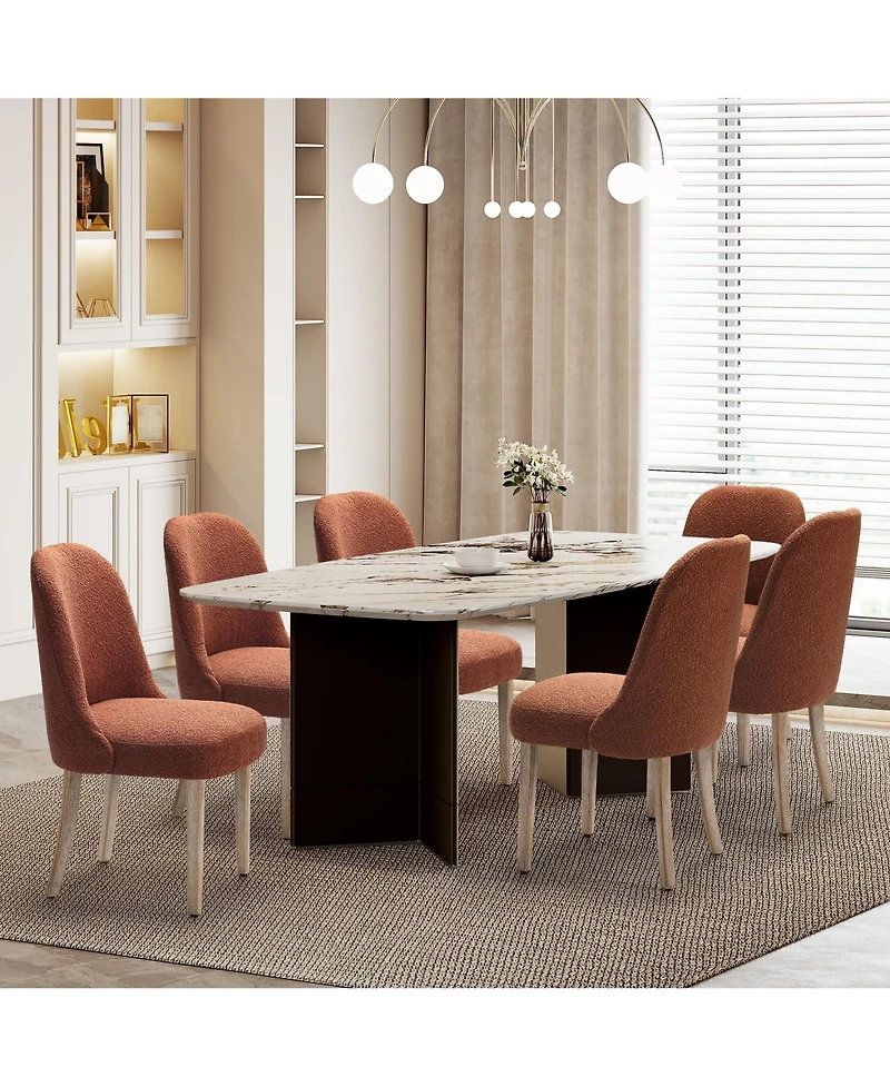 Mid-Century Modern Upholstered Boucle Dining Chair (Set of 6)