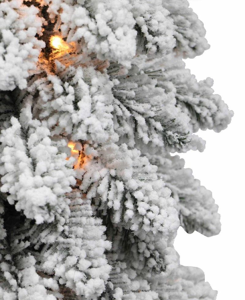 Puleo 6FT Pre-Lit Flocked Alpine Pencil Artificial Christmas Tree
