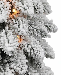 Puleo 6FT Pre-Lit Flocked Alpine Pencil Artificial Christmas Tree