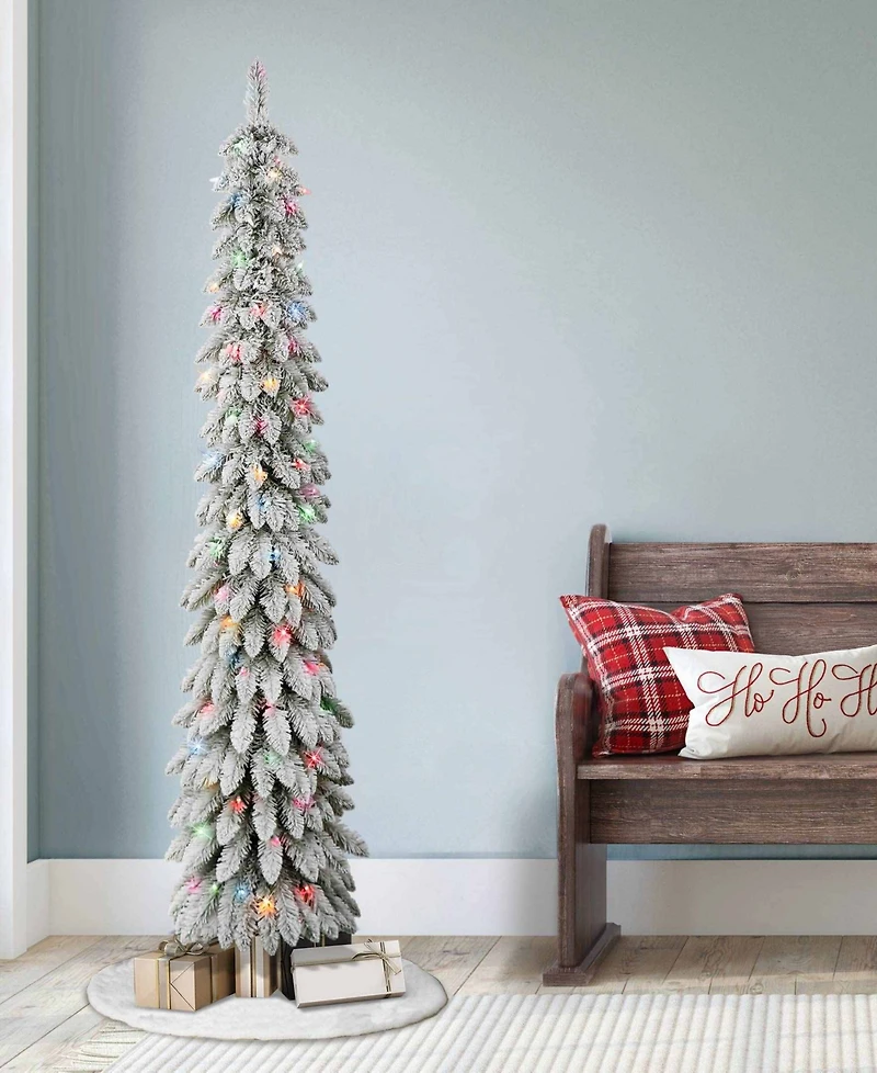 Puleo 6FT Pre-Lit Flocked Alpine Pencil Tree