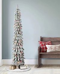 Puleo 6FT Pre-Lit Flocked Alpine Pencil Tree