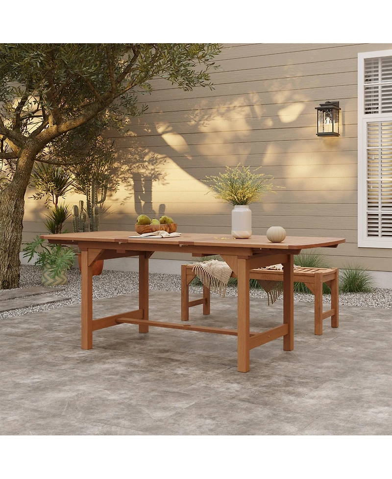 LuxenHome Natural Solid Wood 60"-78" Extending Rounded Rectangle Outdoor Dining Table