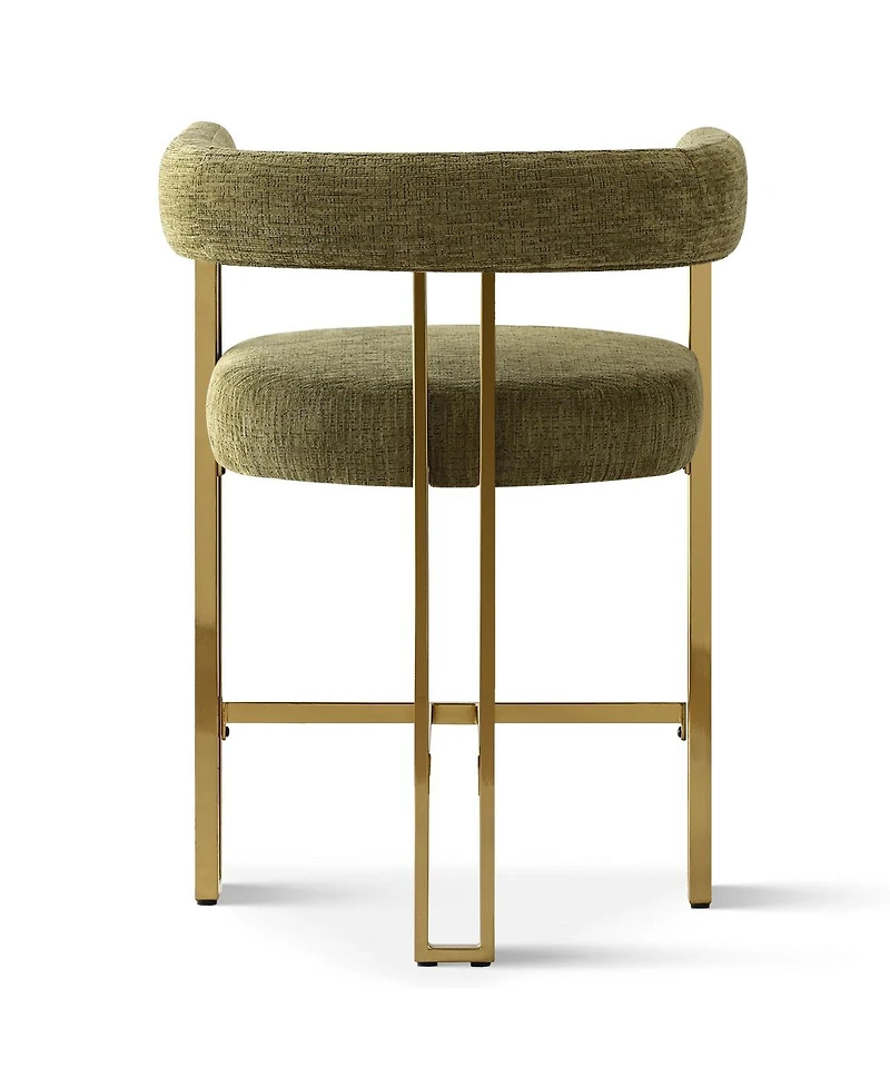 Set of 2 Counter Height Stools, 25" Upholstered Chairs with Gold Metal Legs, Curved Back & Armrests-Maison Boucle