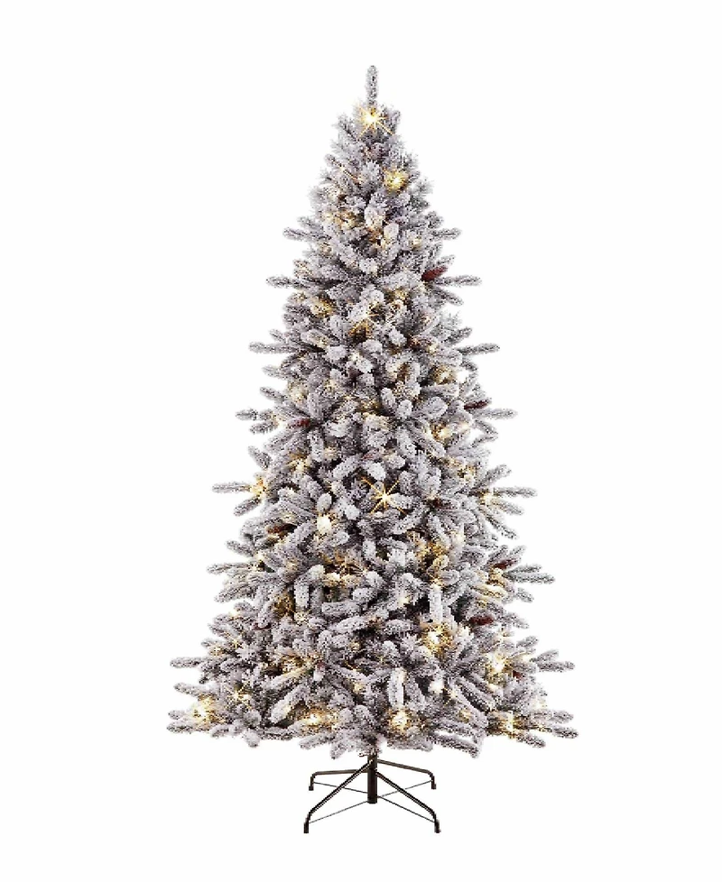 Puleo 7.5FT Pre-lit Flocked Birmingham Fir Artificial Christmas Tree