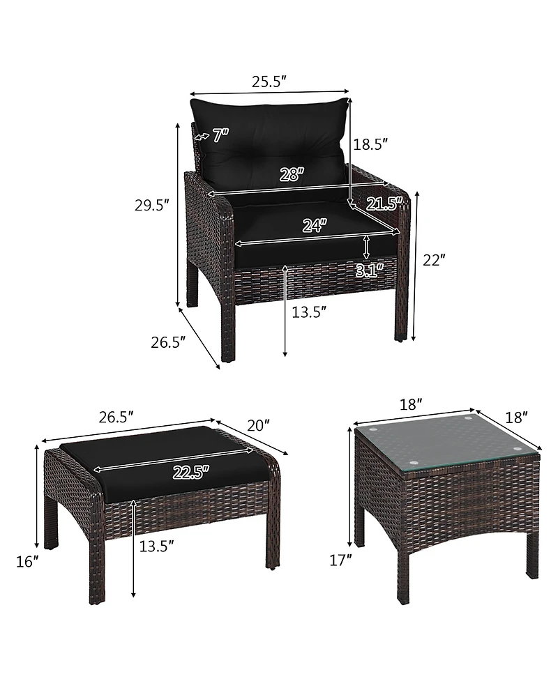 Gymax 5PCS Patio Set Sectional Rattan Wicker Furniture Set w/ Cushion