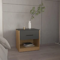 Palmyra Nightstand, 1 Door, 1 Shelf, Natural Oak / Matt Gray