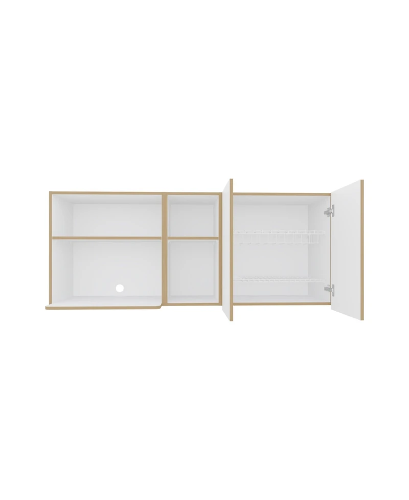 Sidman Wall Cabinet, 2 Doors, 4 Shelves, White / Natural Oak