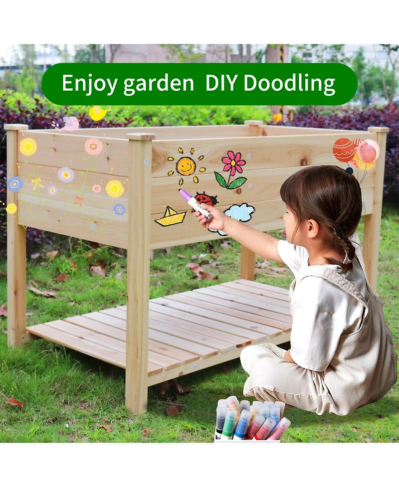 Raised Garden Bed Planter Box with Legs & Storage Shelf Wooden Elevated Vegetable Growing Bed for Flower/Herb/Backyard/Patio/Balcony 48.5x30x24.4in(co