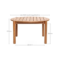 LuxenHome Natural Wooden Outdoor Coffee Table, Round Solid Wood Patio Table