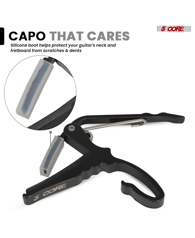 5Core Capo Acoustic Electric Guitar String Clip + 6Pcs Picks Celluloid Carry Bag - Al Blu