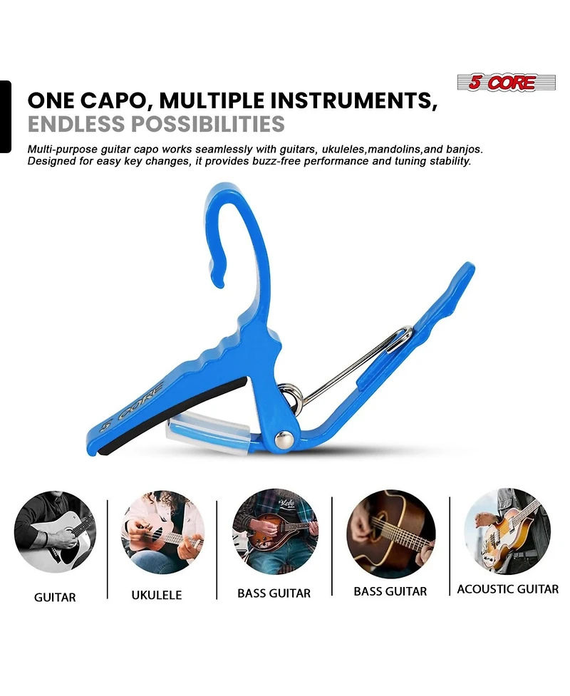 5Core Capo Acoustic Electric Guitar String Clip + 6Pcs Picks Celluloid Carry Bag - Al Blu