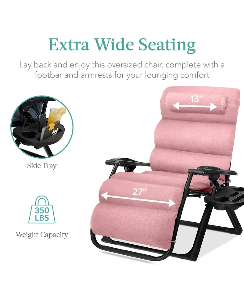 Best Choice Products Oversized Zero Gravity Chair, Folding Recliner w/ Removable Cushion