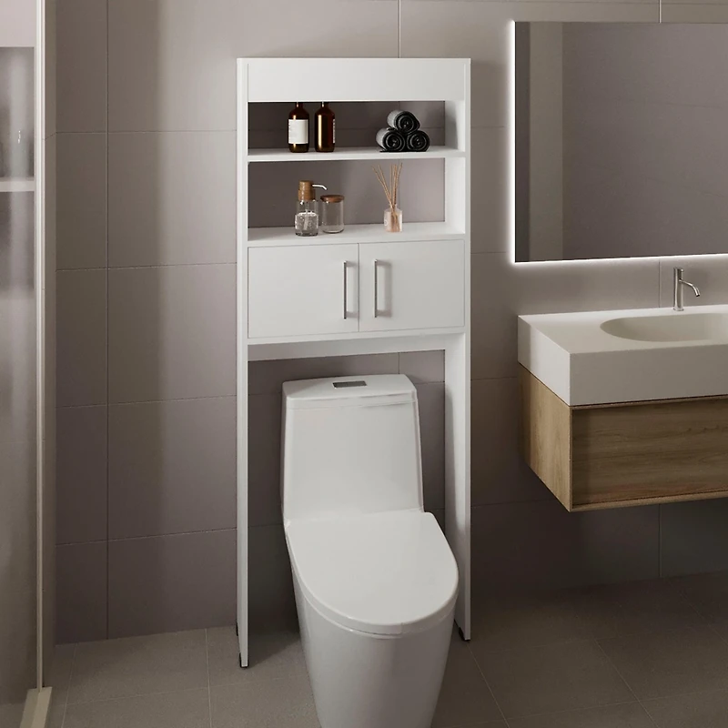 Atlas Over The Toilet Cabinet with Two Shelves and Double Door, White