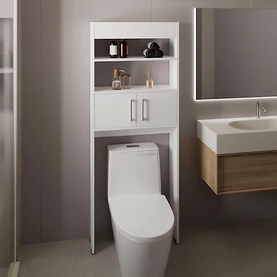 Atlas Over The Toilet Cabinet with Two Shelves and Double Door, White
