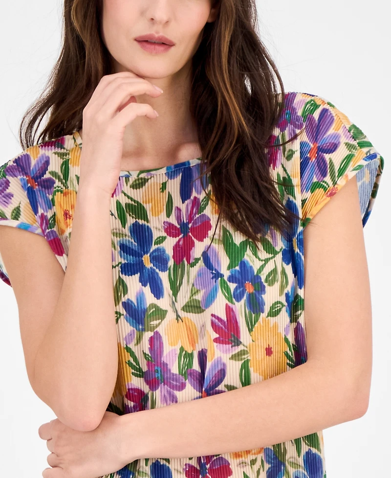 Tahari Asl Women's Floral-Print Plisse Blouse