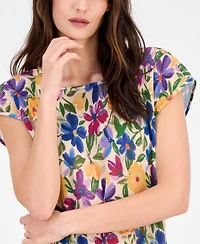 Tahari Asl Women's Floral-Print Plisse Blouse