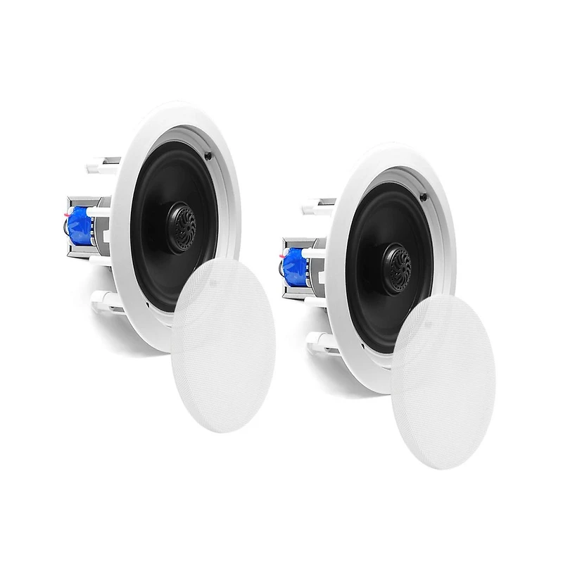 Pyle PDIC60T 6.5" In-Wall/In-Ceiling 2-Way Stereo Speakers with 70V Transformer - Flush Mount, White, Pair
