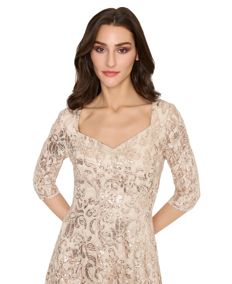 Tahari Women's Sequined Sweetheart-Neck Midi Dress