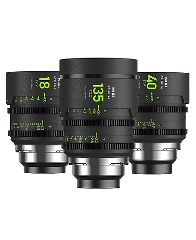 NiSi Athena Prime Cine Add-On 3-Lens Kit with 40mm T1.9, 18mm, 135mm T2.2 Lens, Includes Filter Holder, Pl Mount