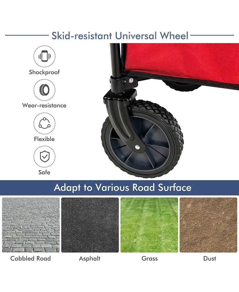 Outdoor Folding Wagon Cart with Adjustable Handle and Universal Wheels