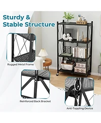 4-Tier Foldable Storage Shelf Collapsible Storage Rack with Lockable Wheels