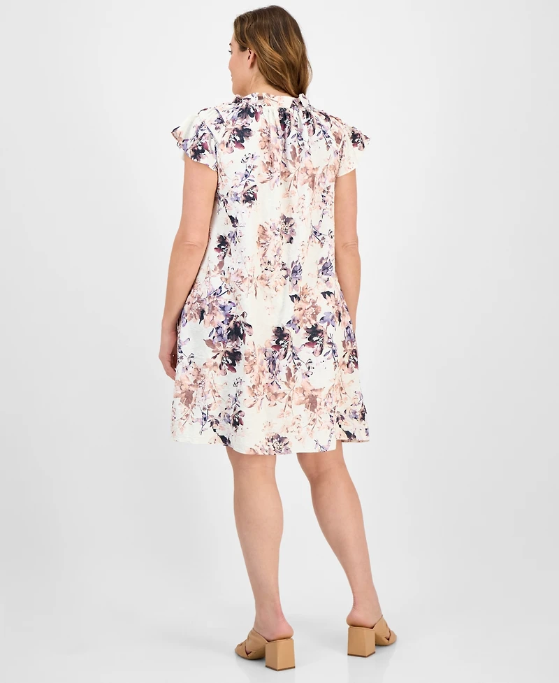 Robbie Bee Plus Floral-Print Tie-Neck Shift Dress