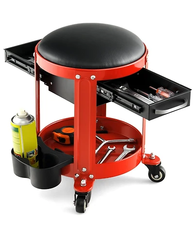 Rolling Mechanic Stool with Removable Padded Seat and Drawers