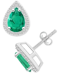 Lab-Created Emerald (1-1/3 ct. t.w.) & White Sapphire Pear Halo Stud Earrings 10k Gold