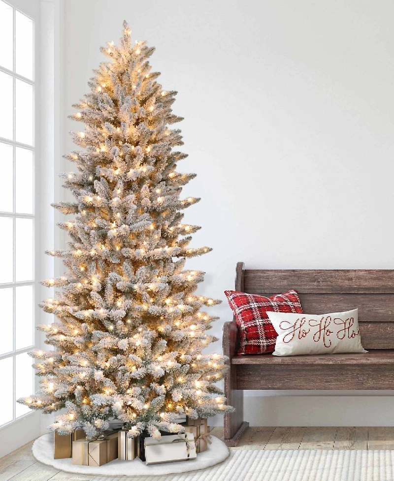Puleo 7.5FT  Pre-Lit Flocked Slim Fraser Fir Artificial Christmas Tree