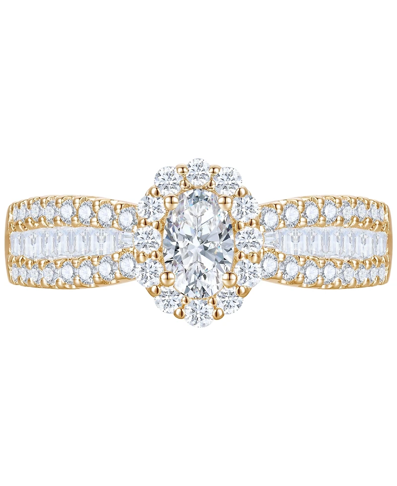 Diamond Oval Halo Three Row Engagement Ring (1 ct. t.w.) in 14k Yellow or White Gold