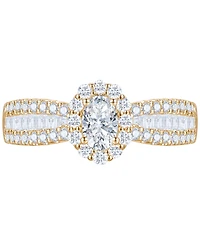 Diamond Oval Halo Three Row Engagement Ring (1 ct. t.w.) in 14k Yellow or White Gold