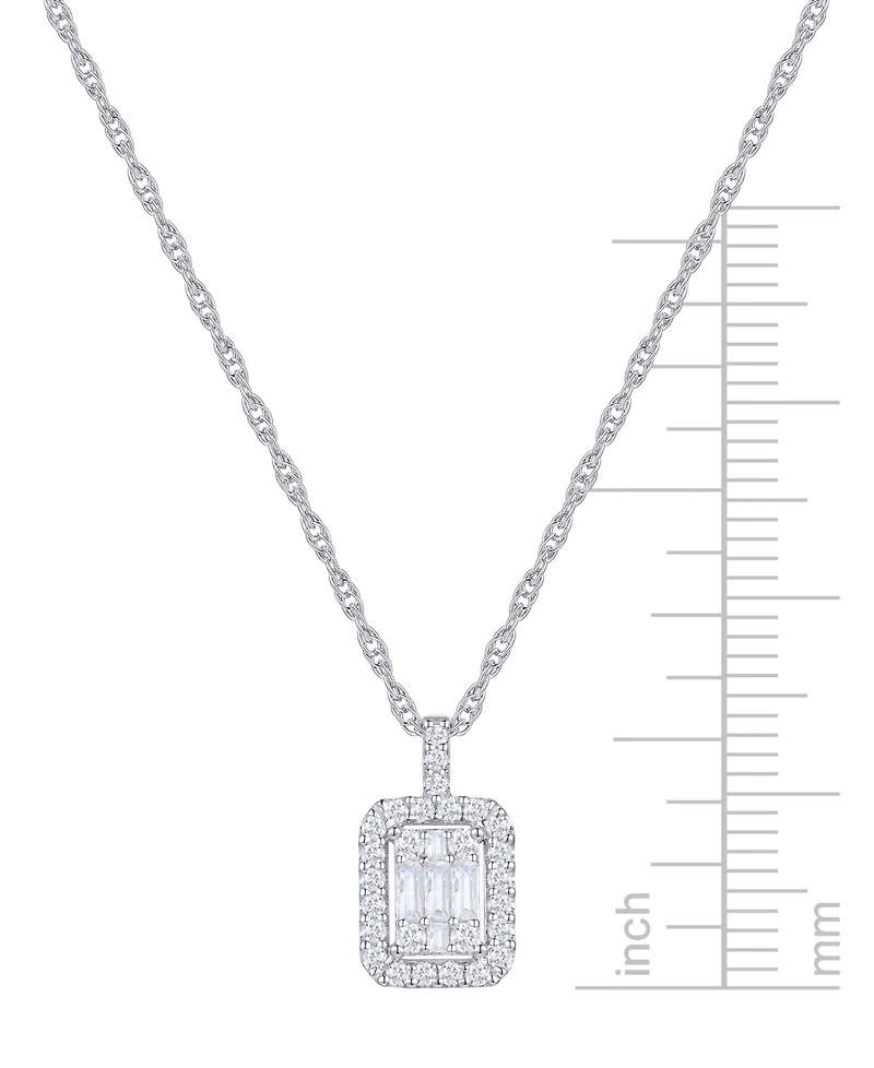 Diamond Emerald Shaped Halo Cluster 18" Pendant Necklace (1/3 ct. t.w.) in 14k White Gold