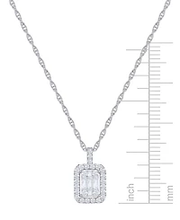 Diamond Emerald Shaped Halo Cluster 18" Pendant Necklace (1/3 ct. t.w.) in 14k White Gold