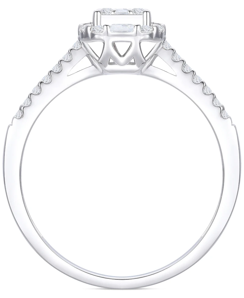 Diamond Emerald Shaped Halo Cluster Engagement Ring (3/8 ct. t.w.) in 14k White Gold