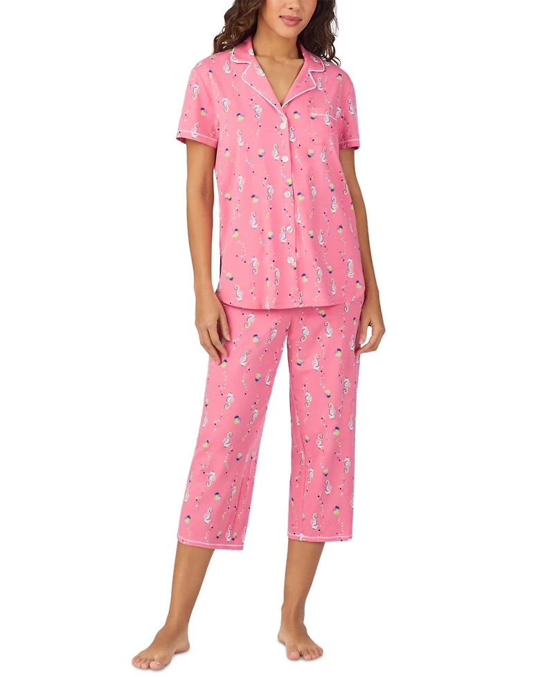 Cuddl Duds Women's Short-Sleeve Cropped Pajama Set