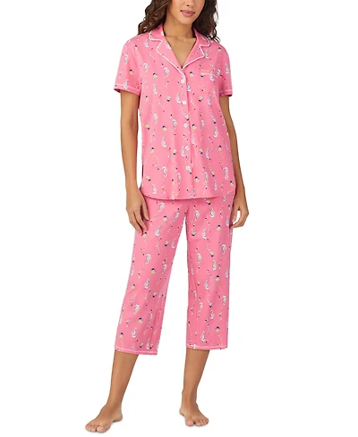 Cuddl Duds Women's Short-Sleeve Cropped Pajama Set