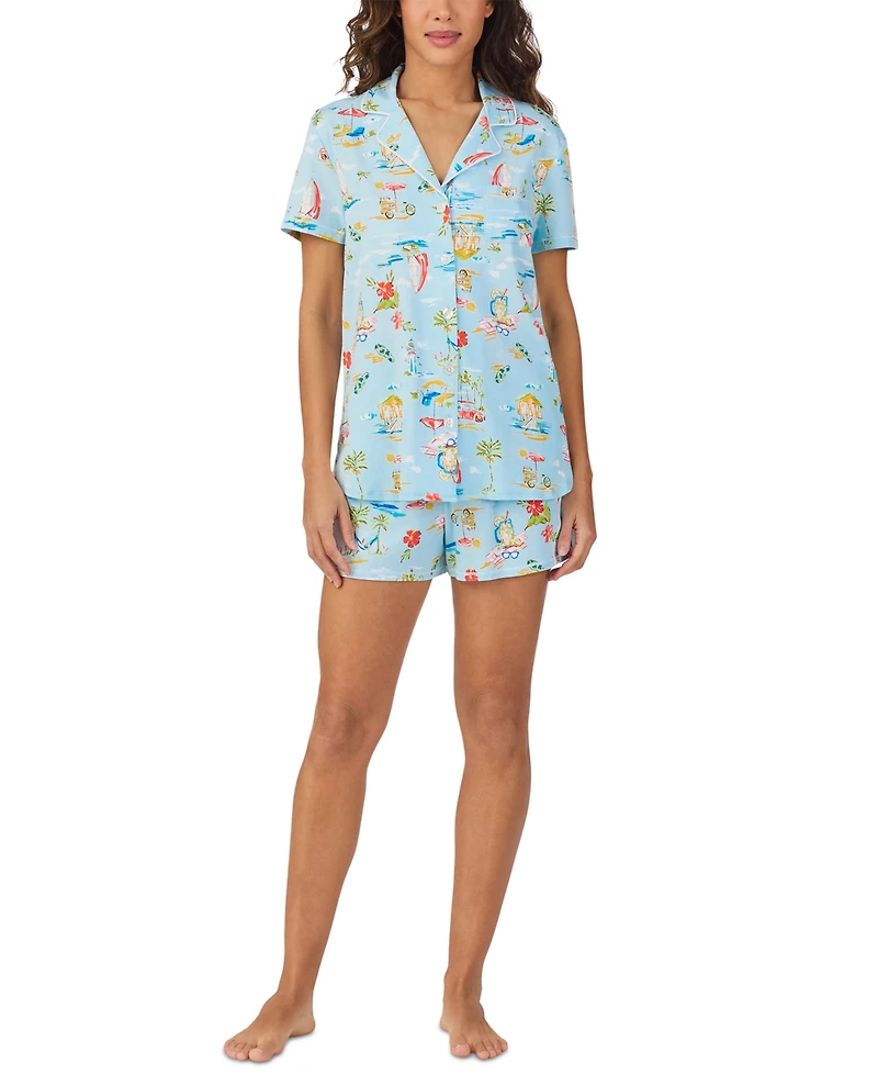 Cuddl Duds Women's Printed Short-Sleeve Boxer Pajama Set