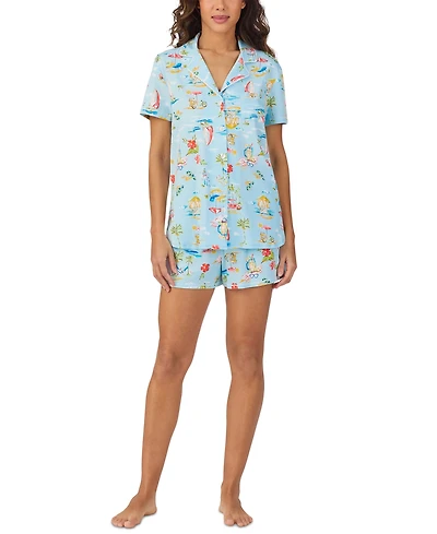 Cuddl Duds Women's Printed Short-Sleeve Boxer Pajama Set