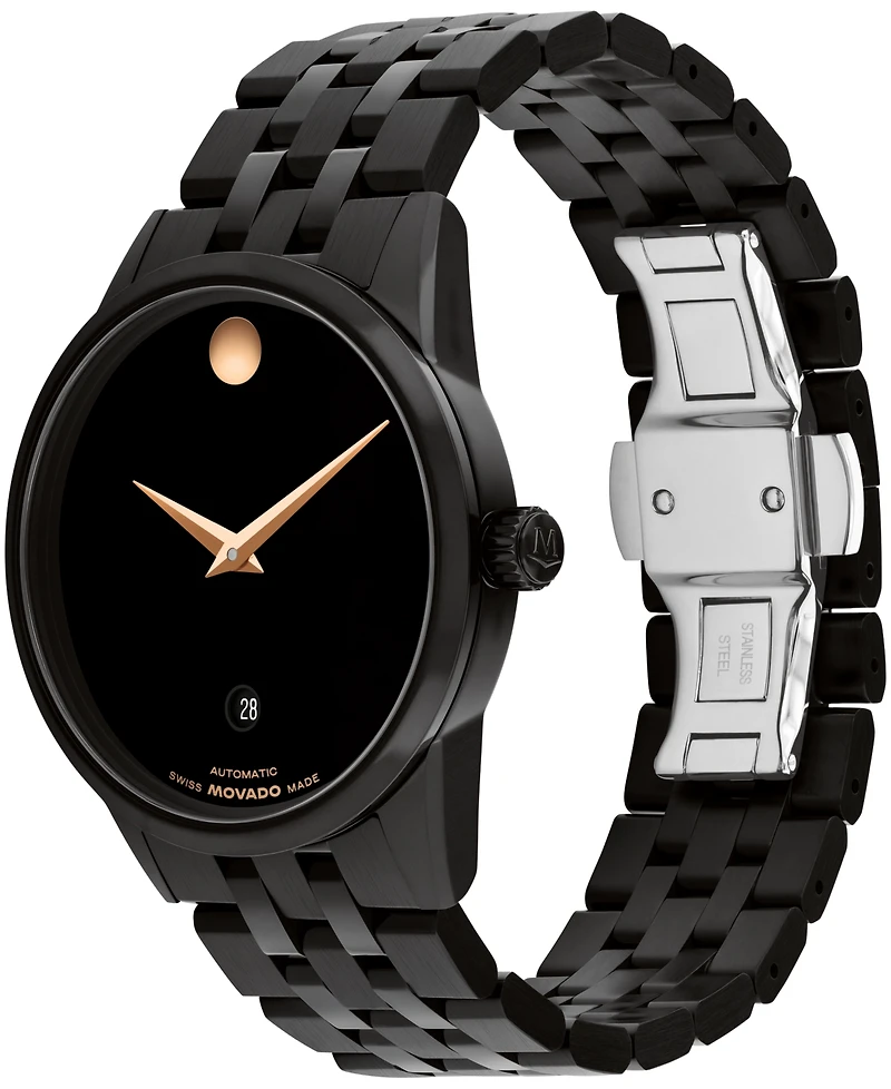 Movado Men's Museum Classic Swiss Automatic Black Pvd Watch, 40mm
