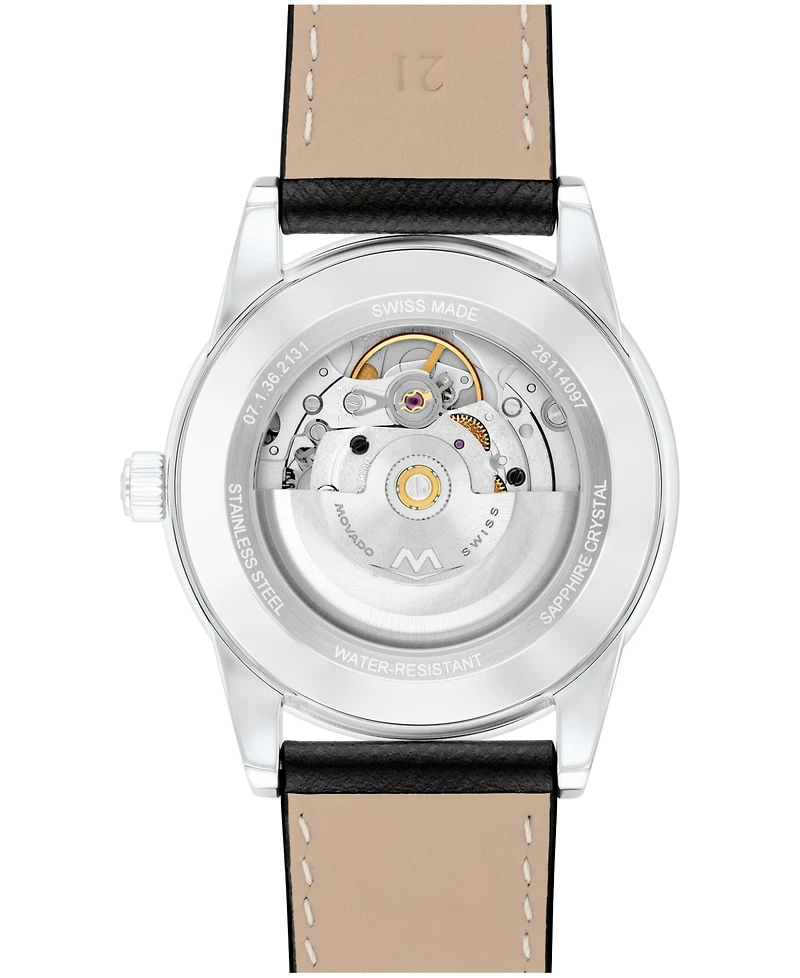 Movado Men's Museum Classic Swiss Automatic Black Leather Watch