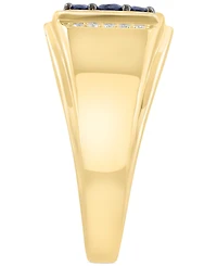 Effy Men's Sapphire (1-1/10 ct. t.w.) & Diamond (1/8 ct. t.w.) Cluster Ring in 14k Gold