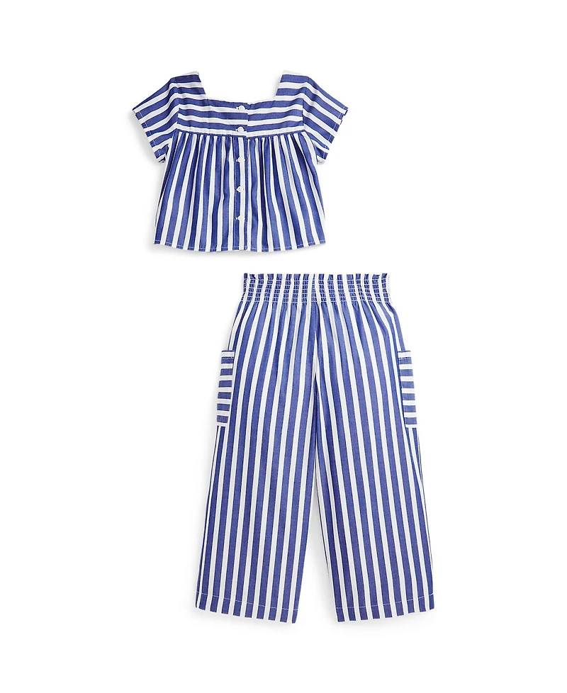 Polo Ralph Lauren Toddler and Little Girls 2-Piece Striped Top Cropped Pant Set