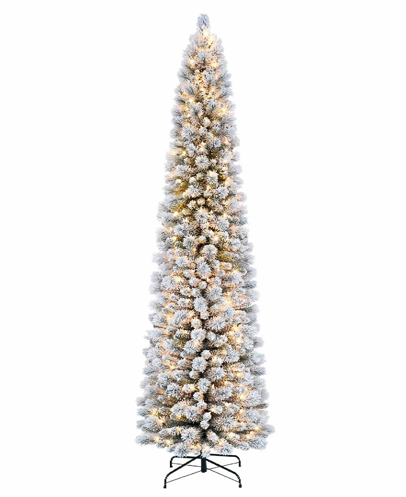 Puleo 9FT Pre-Lit Flocked Patagonia Pine Pencil Artificial Christmas Tree