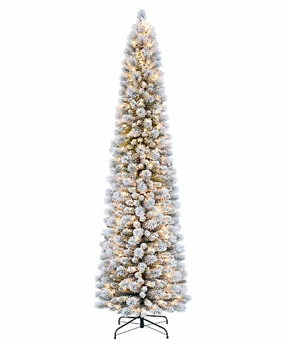 Puleo 9FT Pre-Lit Flocked Patagonia Pine Pencil Artificial Christmas Tree