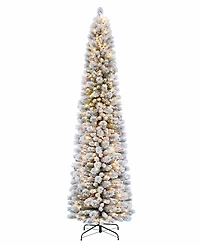 Puleo 9FT Pre-Lit Flocked Patagonia Pine Pencil Artificial Christmas Tree