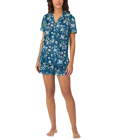 Cuddl Duds Women's Printed Short-Sleeve Boxer Pajama Set