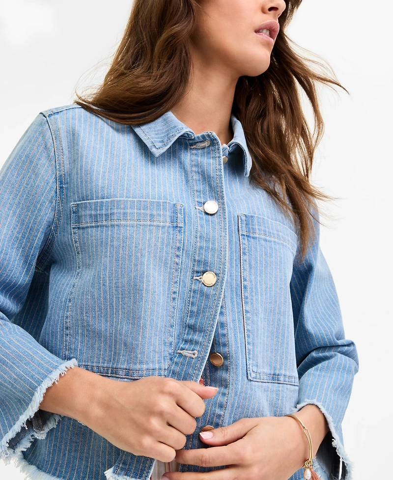 Liverpool Los Angeles Women's Striped Denim Cropped Shacket