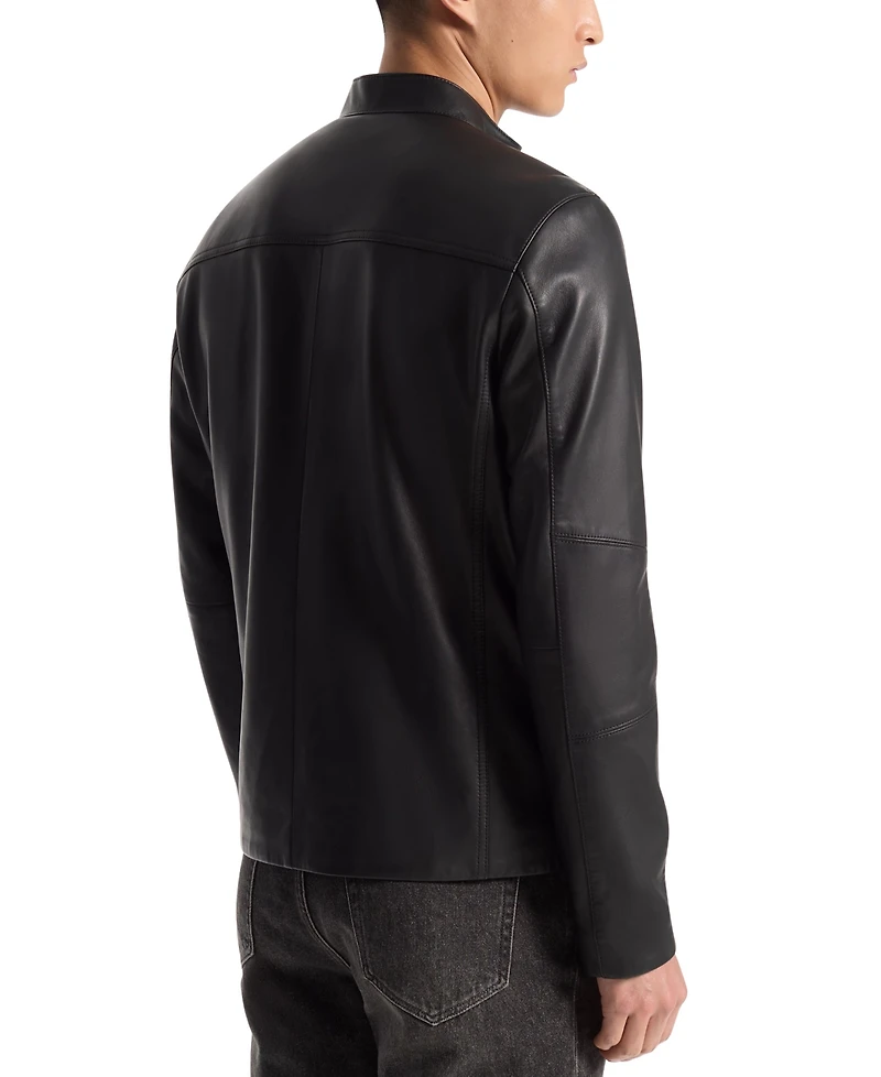 Michael Kors Men's Leather Racer Jacket, Created for Macy's